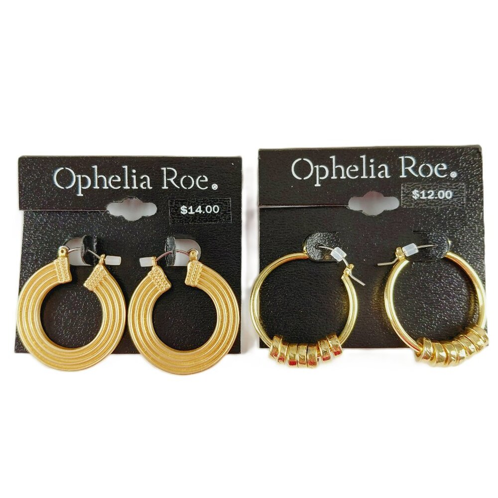 Ophelia Roe Gold Tone Textured Hoop Earrings Bundle Fashion Jewelry